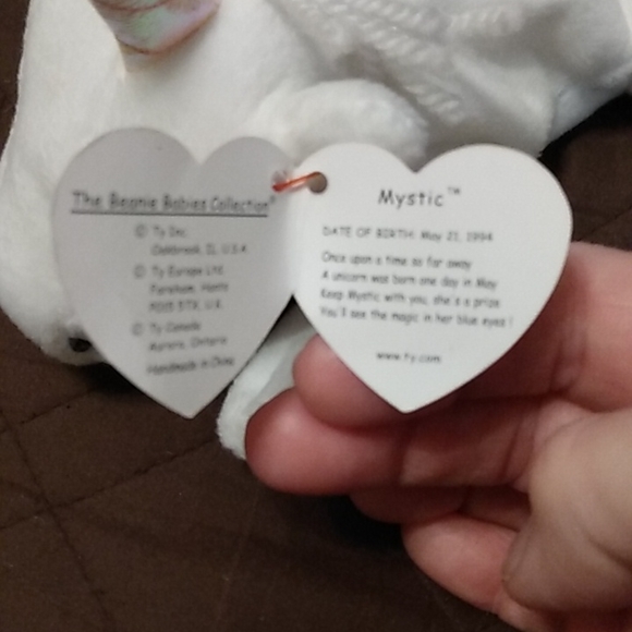RARE! Mystic the unicorn white with irredescent horn beanie baby. Mint condition - Picture 4 of 6